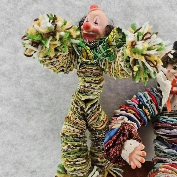 YoYo Clown Handmade Toy Vintage Retro 1960s‎ Fabric Pinwheel Circles Posable X2 - Picture 7 of 7